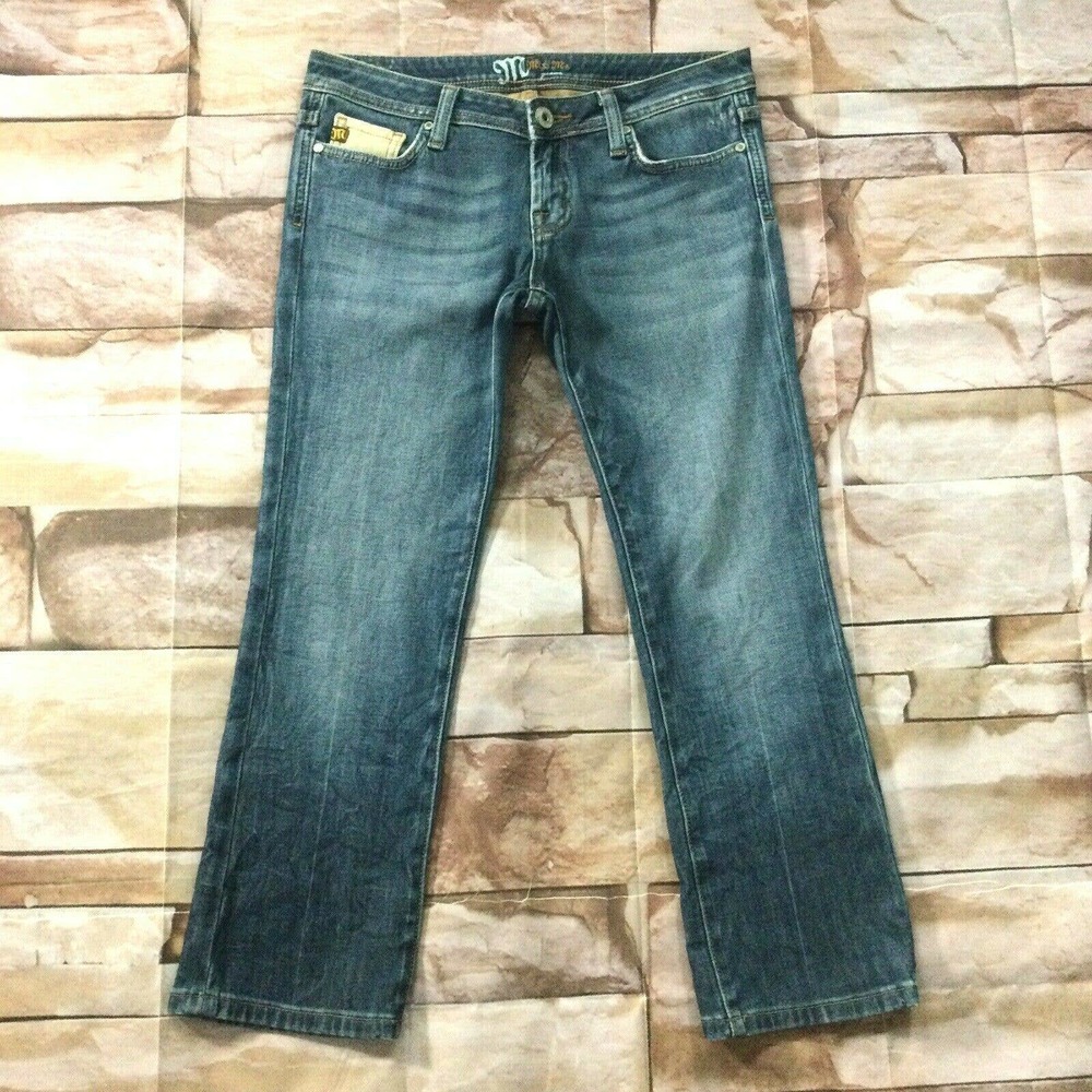 Miss Me Womens Jeans size 4 Medium Wash Crop Capris Contrast Cuff Cotton Stretch